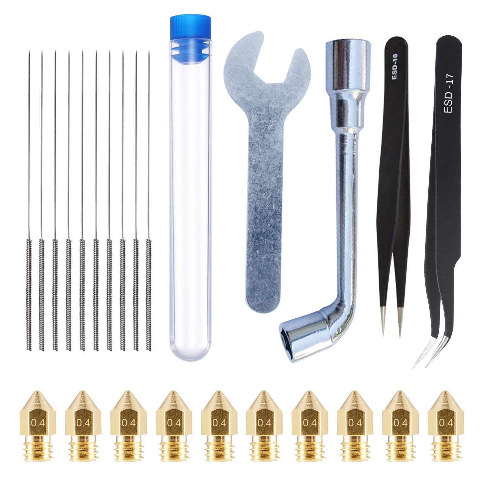 3D Printer Extruder Nozzle Cleaning Tool Kit w/Nozzles+Needles+Tweezers+Wrenches