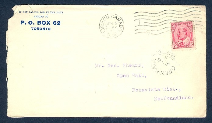 CANADA 2c EDWARD 1905 TO NEWFOUNDLAND