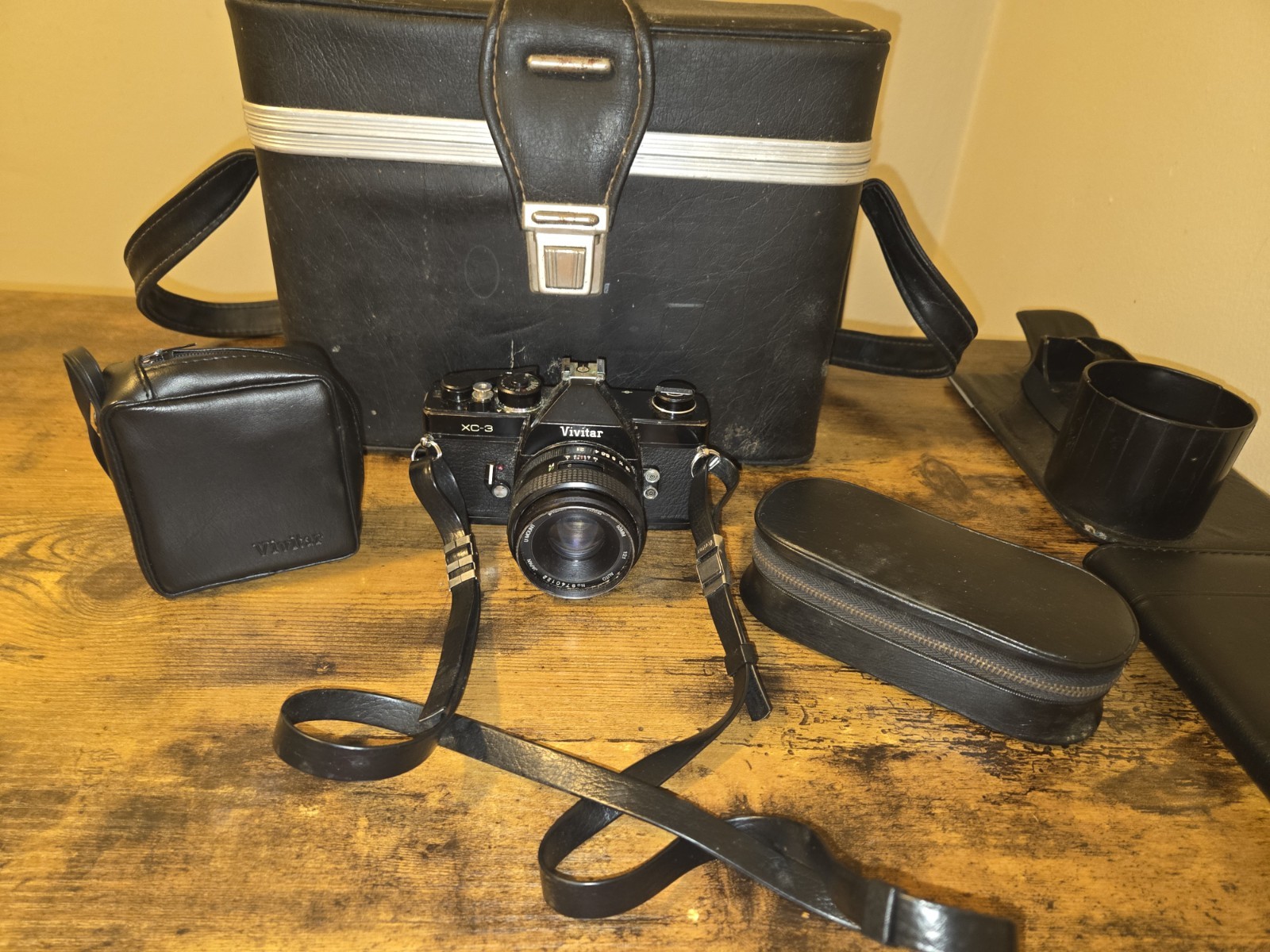 Vintage Vivitar XC-3 35mm Camera With Lenses Flash Film And Case 