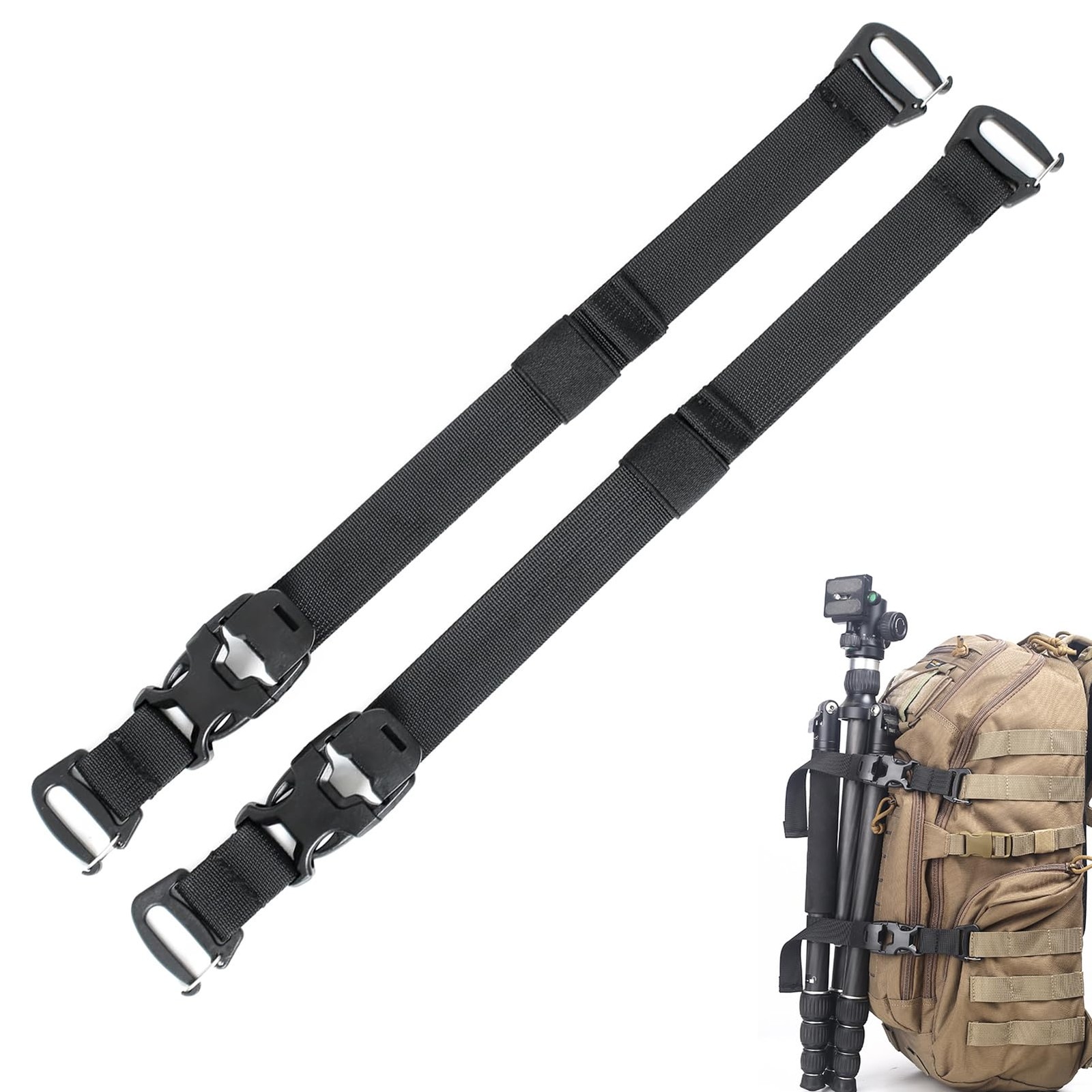 MOLLE Tactical Straps for Backpack - Adjustable 7.5-22 inch 2-Pack, Black 