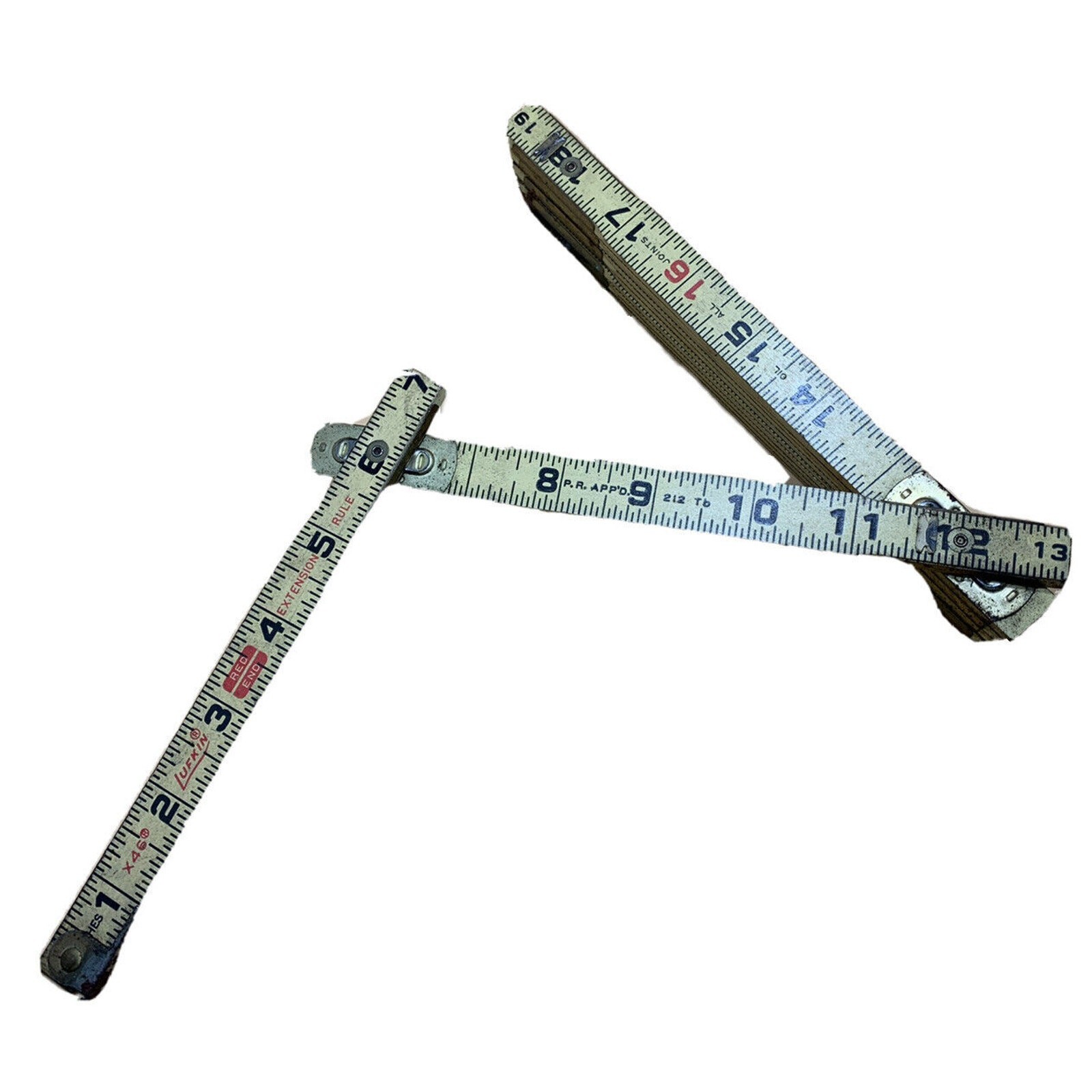 Vintage Lufkin X46 Red End Extension Folding Measure 72'' Wood And Brass...