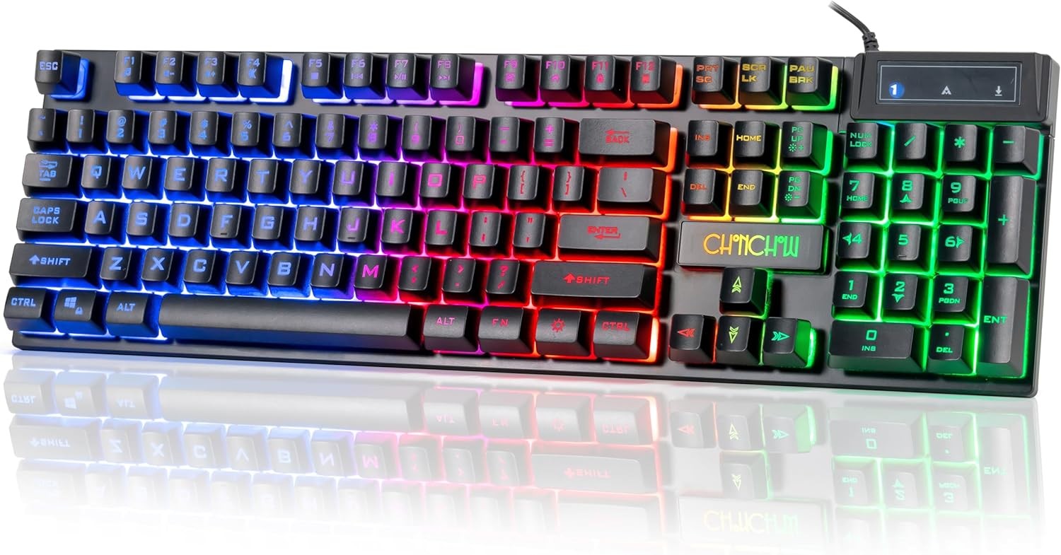 Wired Gaming Keyboard 104 Keys LED Backlit Anti-Ghosting for PC Mac Laptop