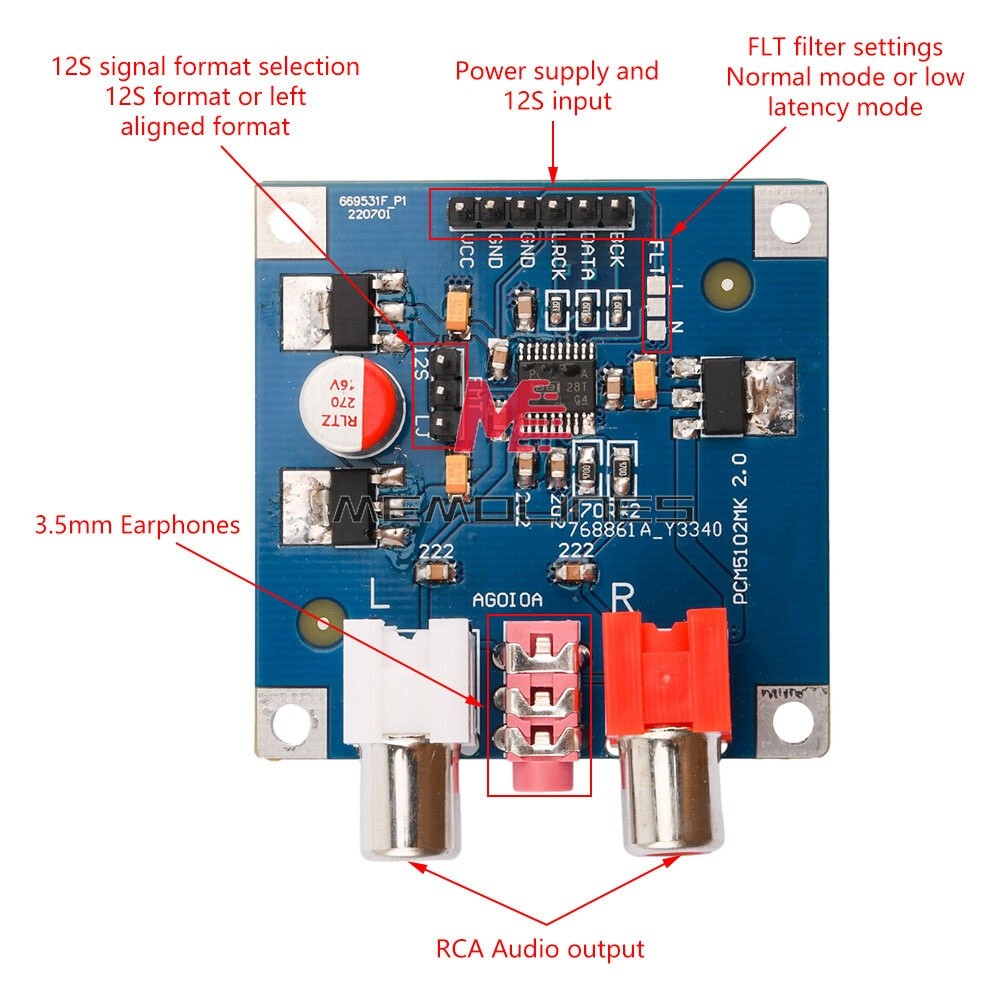 PCM5102/PCM5102A DAC Decoder I2S Signal Input 32bit + 3.5mm Headphone Output New