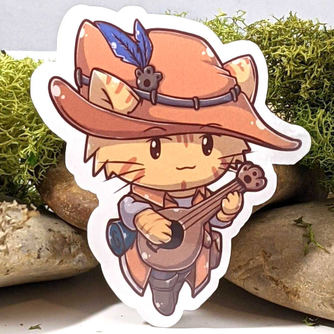 Orange Tabby Cat Bard Class RPG Inspired Sticker - 3" Waterproof Vinyl Decal