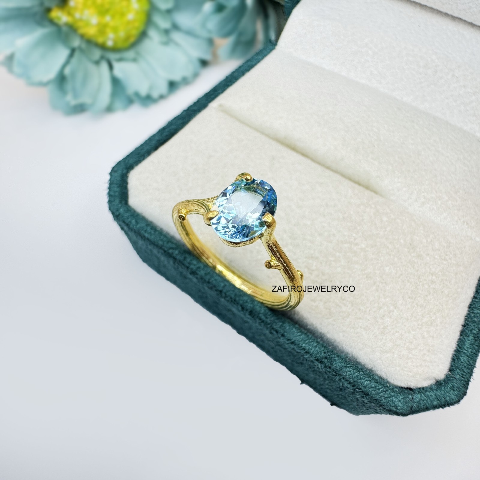 Swiss Blue Topaz Ring, Solitaire Ring, 925 Sterling Silver, Natural Blue Topaz