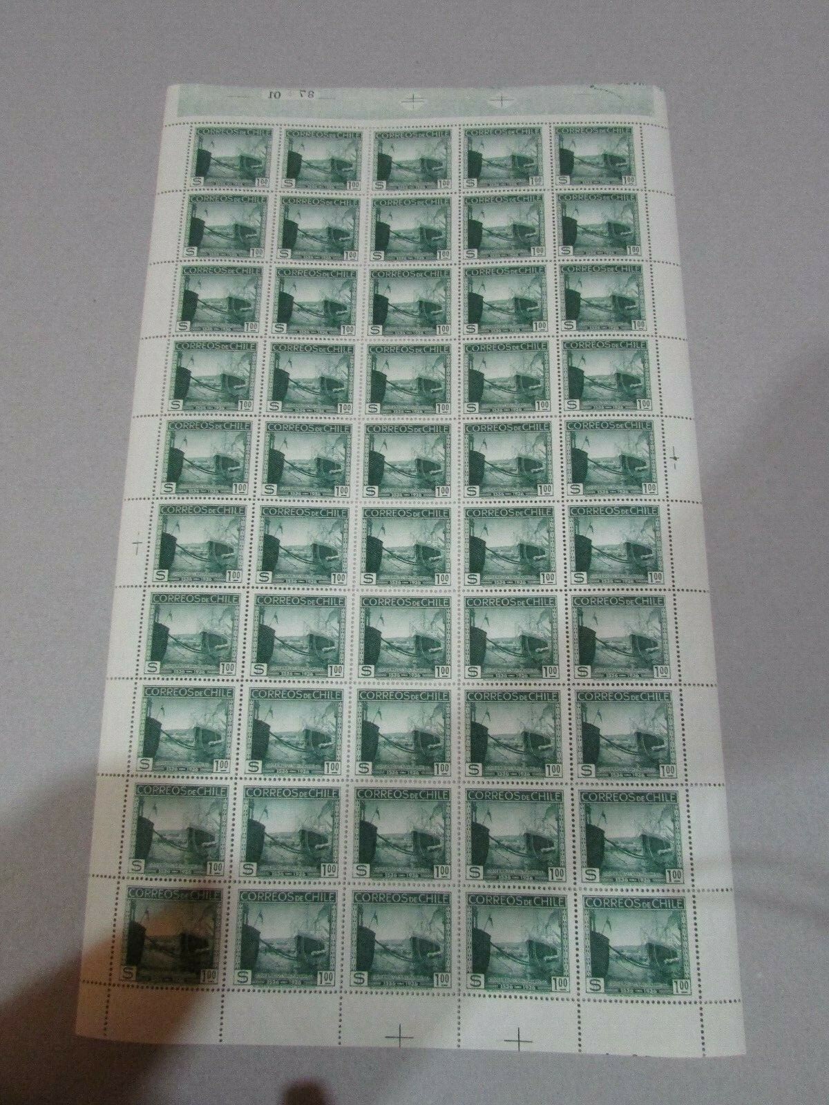 CHILE 1936 Serie Almagro Valparaiso high value 1 peso full sheet MNH