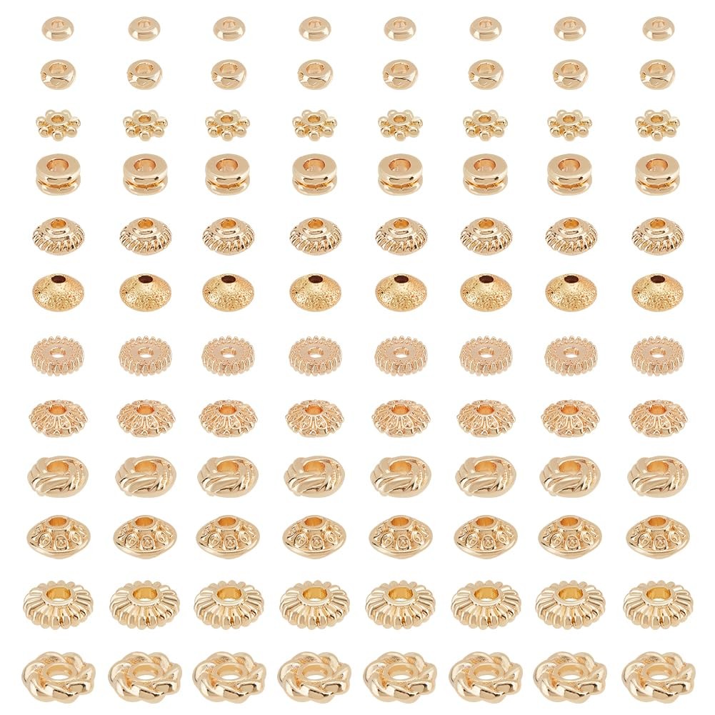 PH PandaHall 120Pcs 14K Gold Spacer Beads, 12 Style Alloy Brass Small, gold 