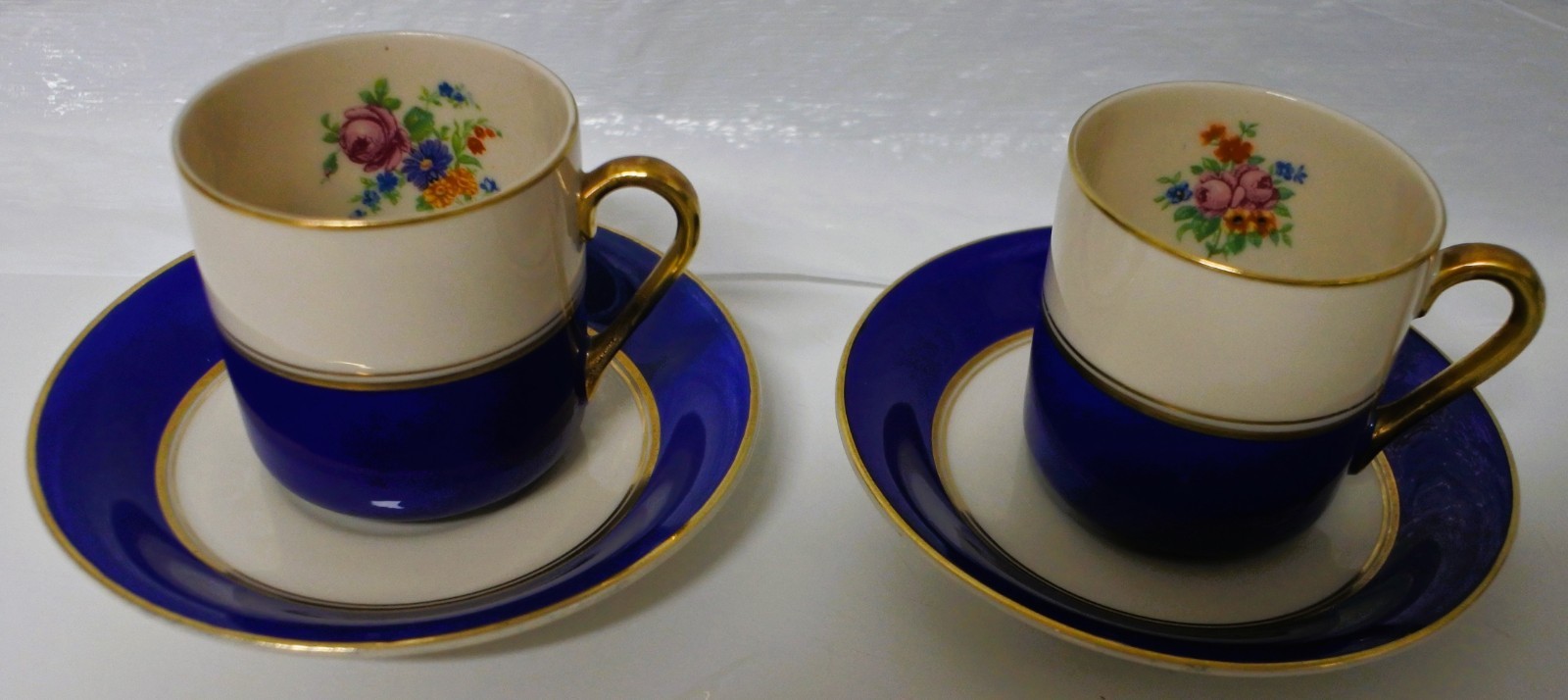 Arabia Soumi Finland Cobalt Floral Demitasse Espresso Cup & Saucer Lot 2 Sets  