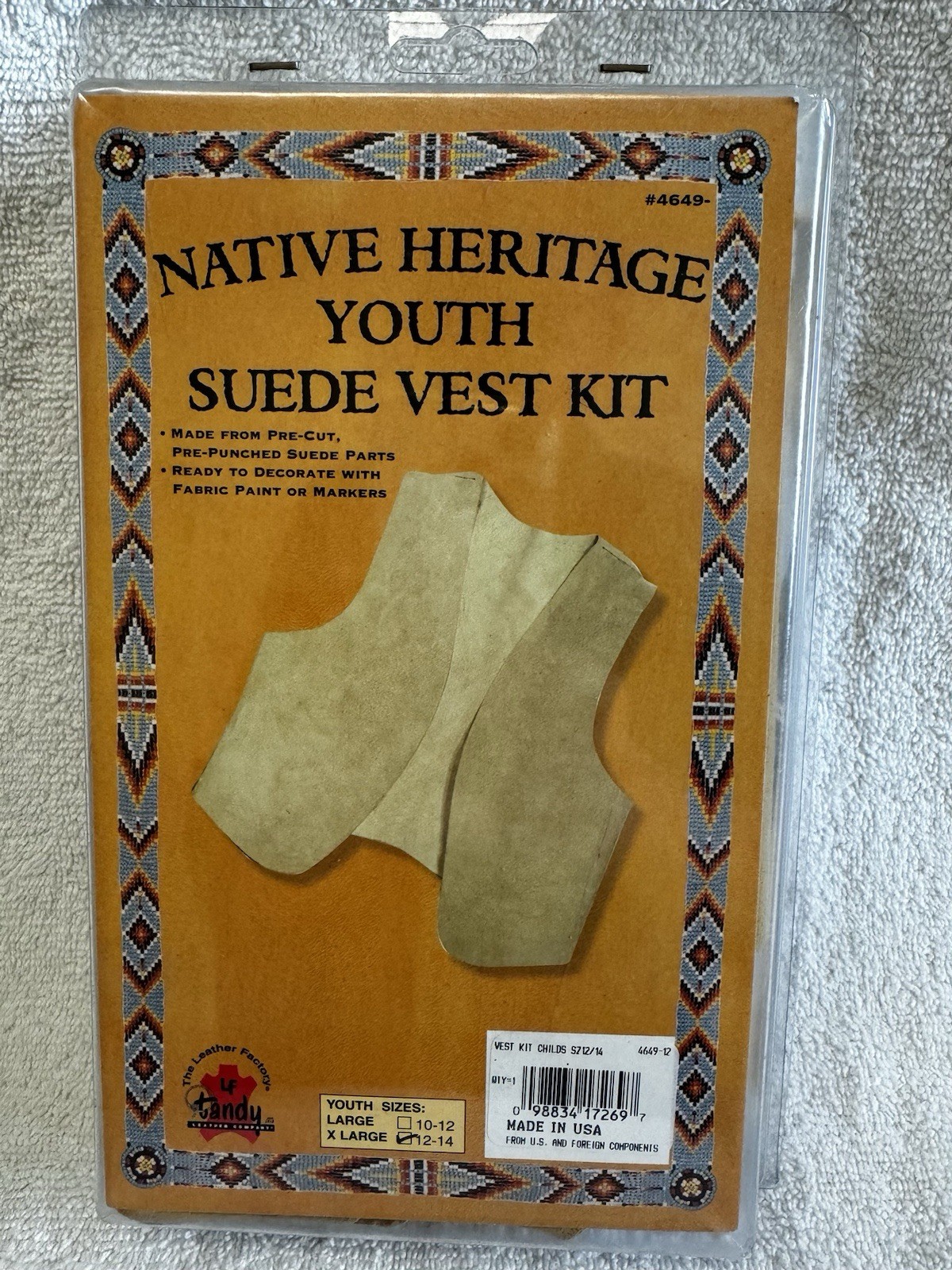 Indian Vest Kit suede Youth XL Craft ready to sew Tandy Leather Native American