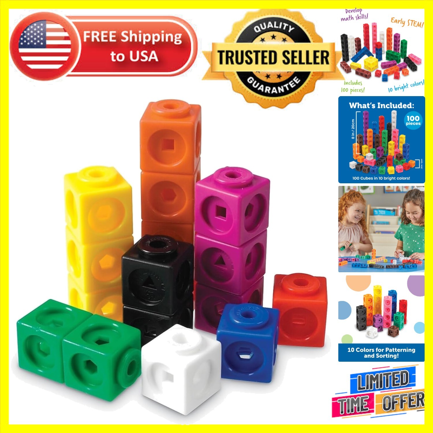 MathLink Cubes Set of 100 - Multicolor STEM Manipulatives for Young Learners