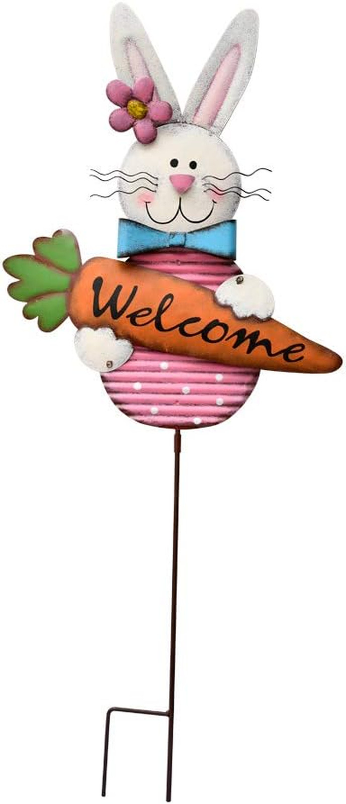 Easter Garden Stakes, 32.25" H Metal Bunny Yard Decor, Welcome Rabbit Yard Sign
