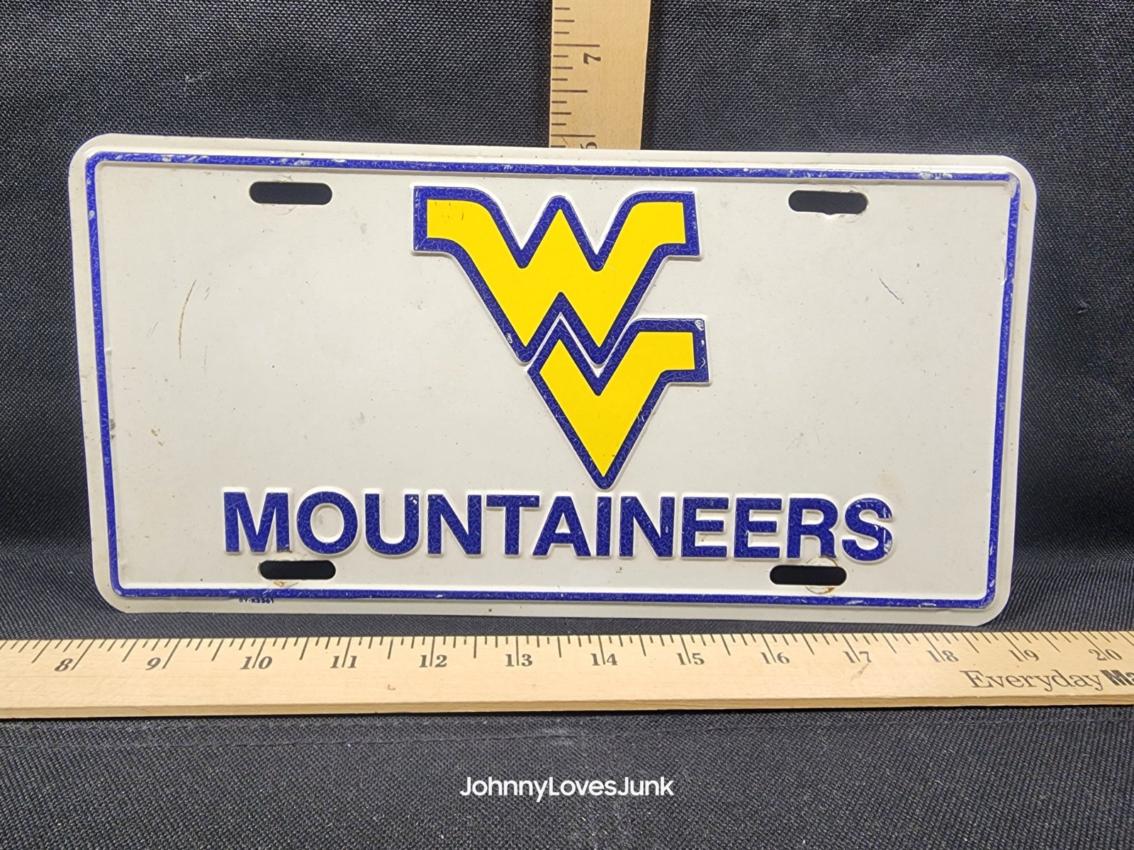 Vintage West Virginia Mountaineers Metal Front License Booster Plate Used