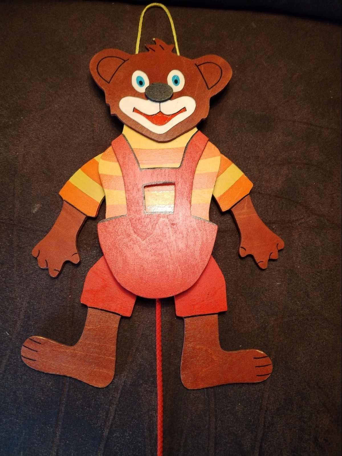 Vintage Wooden Bear Puppet Czech Made Hand Painted Play Learn Gift 30cm VGC...