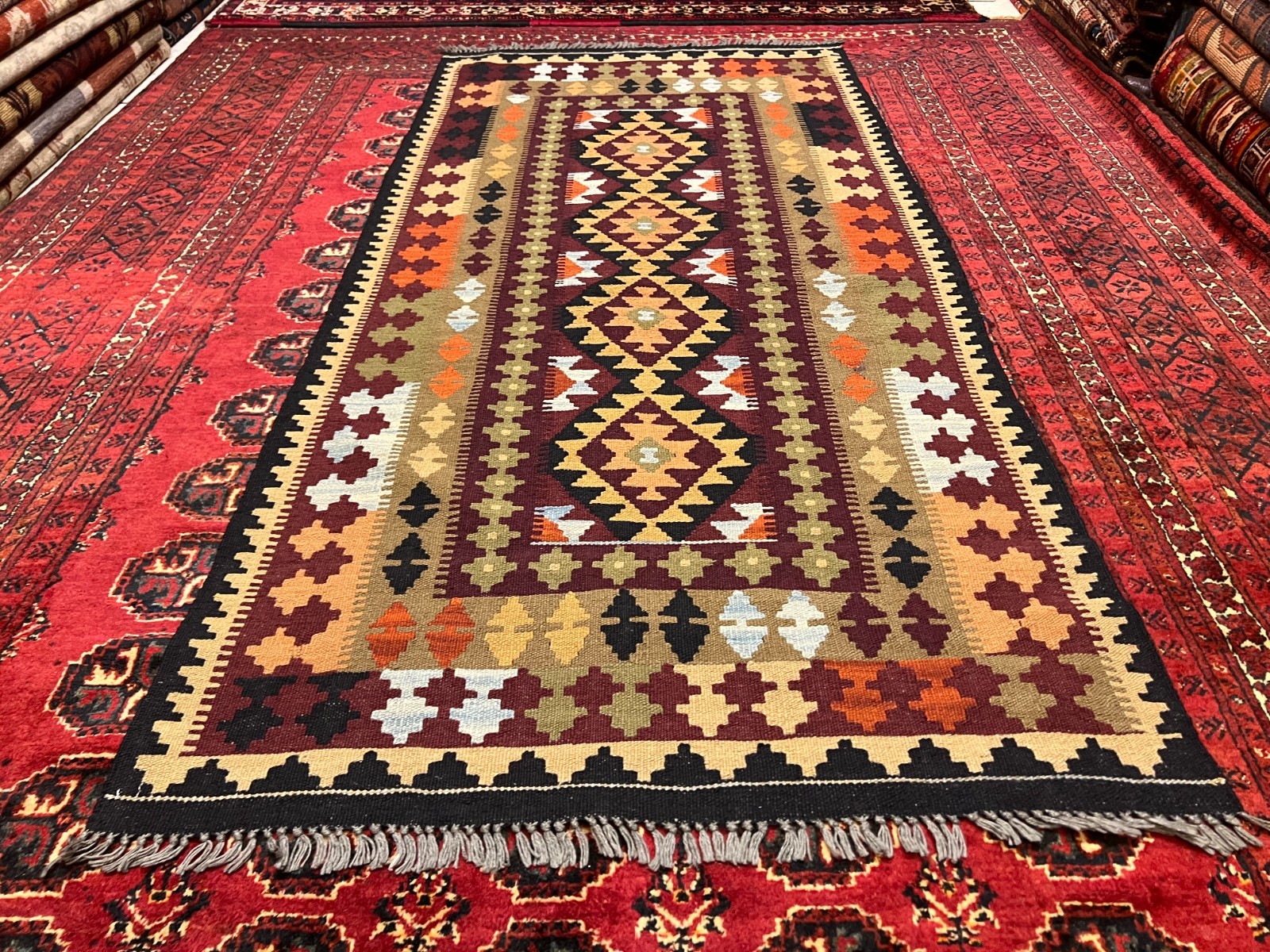 200 X 100 CM Stunning Turkish Flat Fine Weave Natural Vegetable Dye Kilim Runner