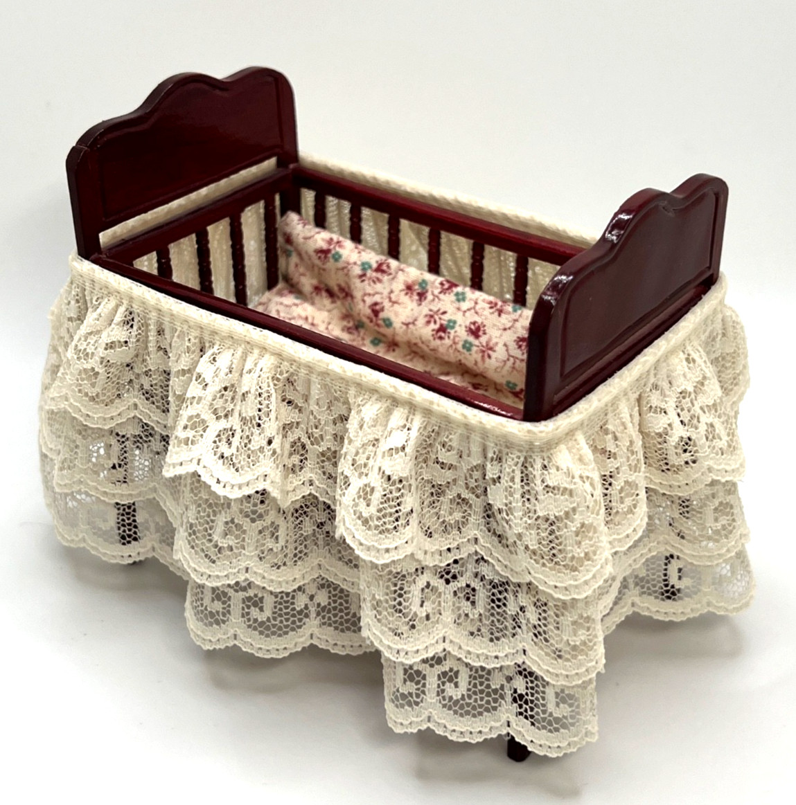 1:12 Vintage Wooden Crib Dollhouse Miniature Furniture Lace Skirt Restored READ