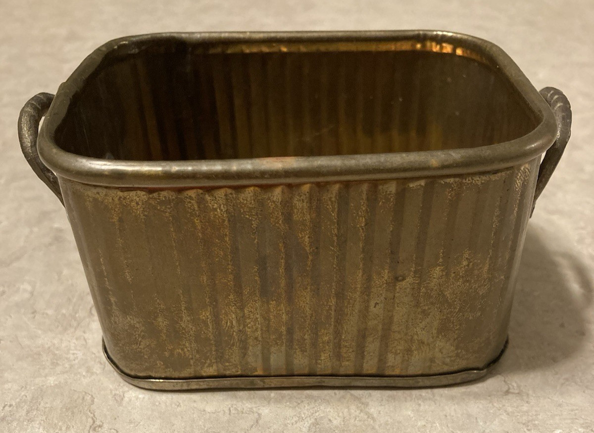 Sqare Brass Trinket Basket with Handles 4"x3"x2" India Exotics Patina