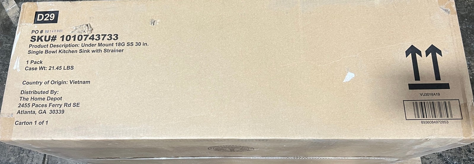 Glacier Bay Builder 30in. Undermount Single Bowl Stainless Steel Sink W/Strainer