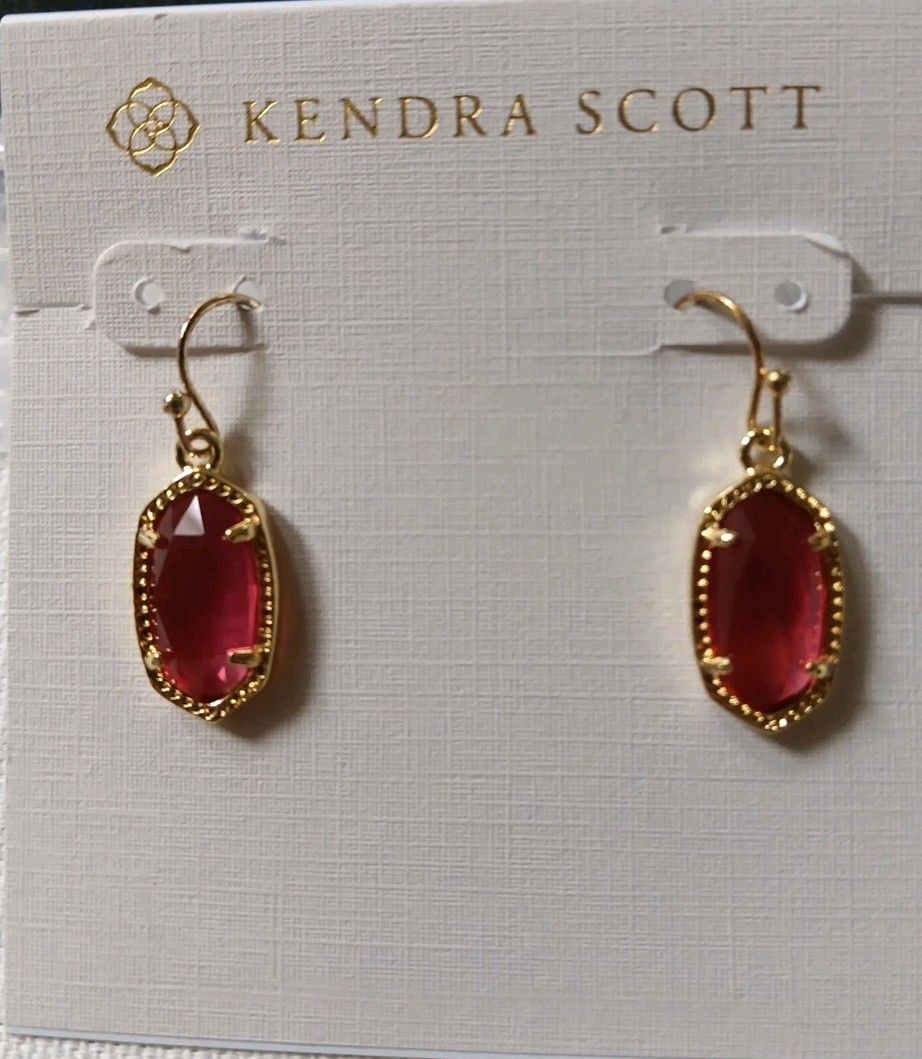 Kendra Scott Goldtone  Cranberry Red stone Dangle Drop Earrings 