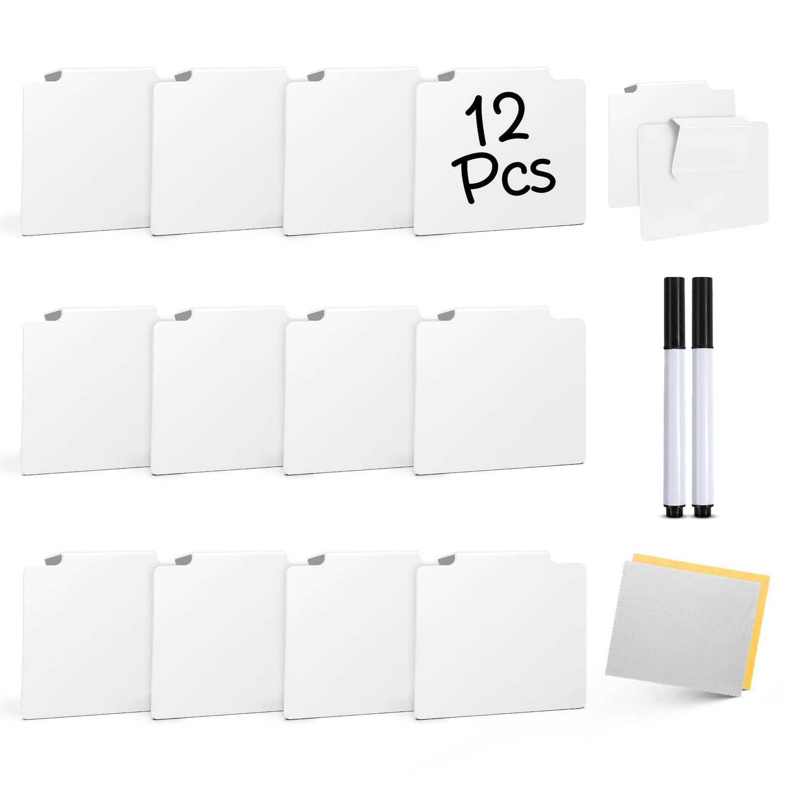 12 Pcs Basket Labels Clip on for Pantry Organization and 3.5x2.7 inch, White 