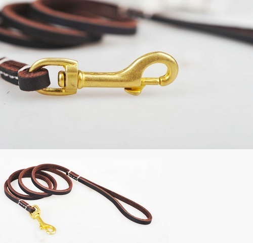 Dog Lead Pet Leash Genuine Leather High Quality with Strong Brass Buckle 1.5 m