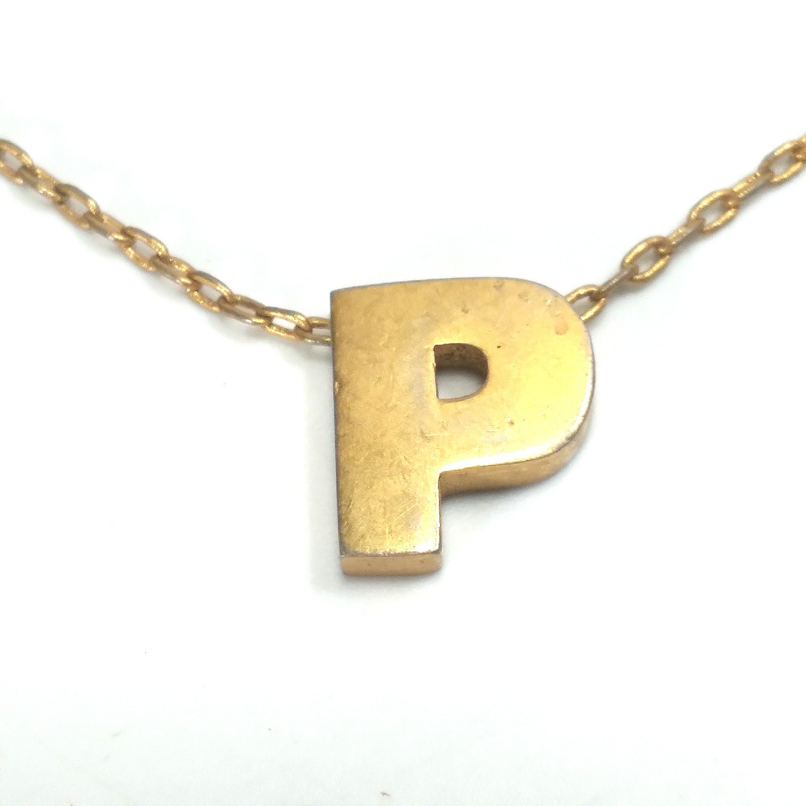 Trifari Necklace Initial P with 16" Gold Tone Chain Stamped with Trifari Logo