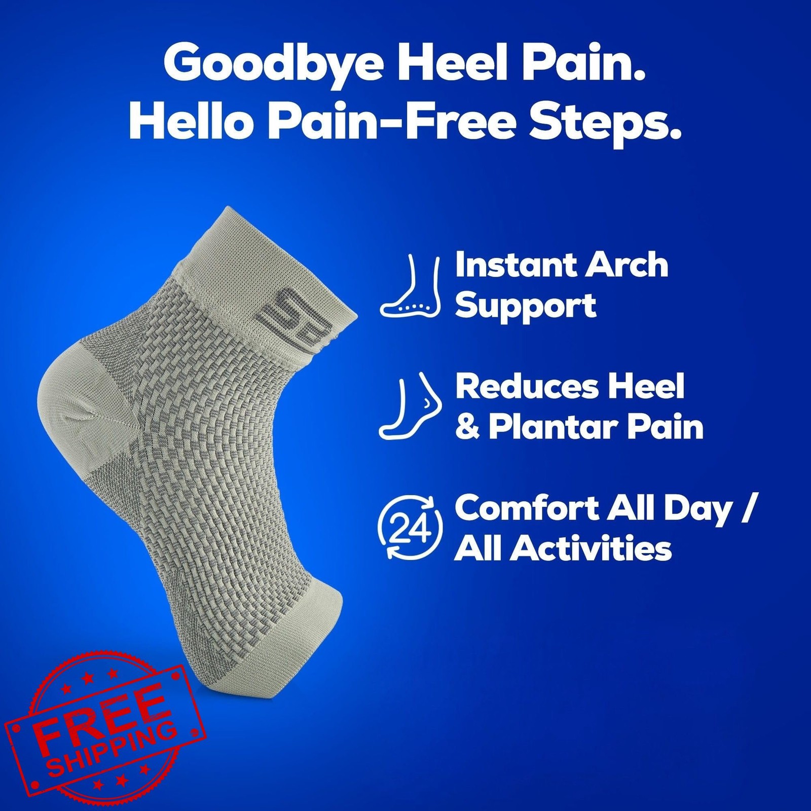 SB SOX Plantar Fasciitis Relief Socks Gray Small Arch Support Compression Sleeve