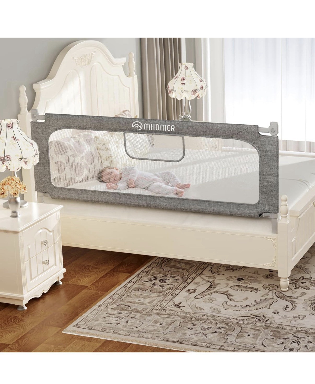 Toddler Safety Bed Rail Guard U-shaped Base for Twin,Full,Queen,King, 54", Gray