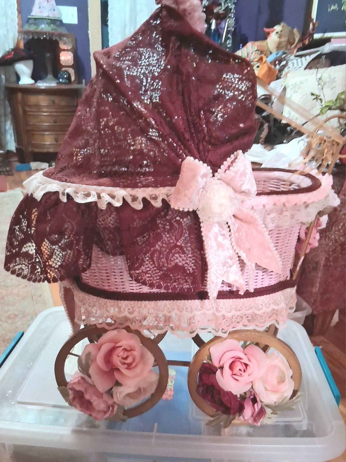Vintage,Victorian Style,Pink,Metal,Lace & Fabric Child's Playtime Baby Stroller