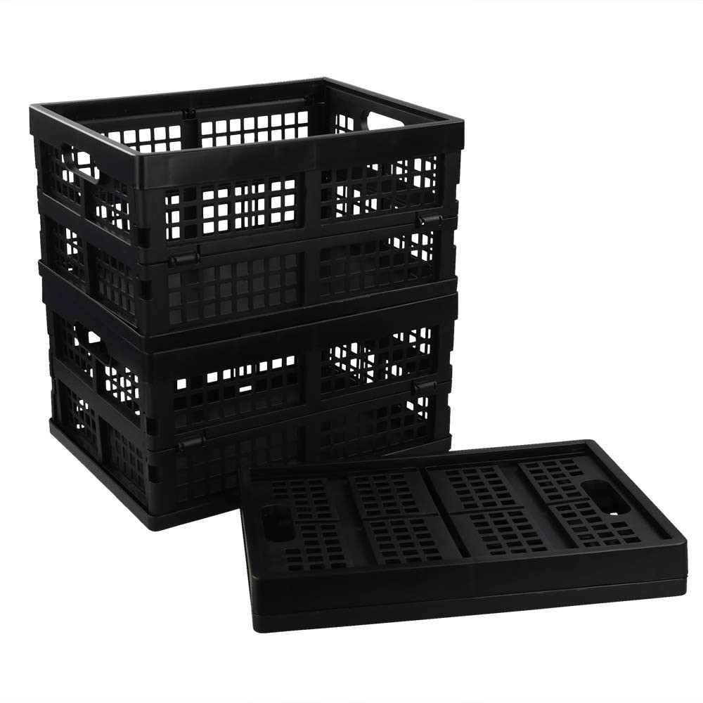 16 Quart Collapsible Storage Crates 3 Packs, Black Folding Storage Bin Plasti...