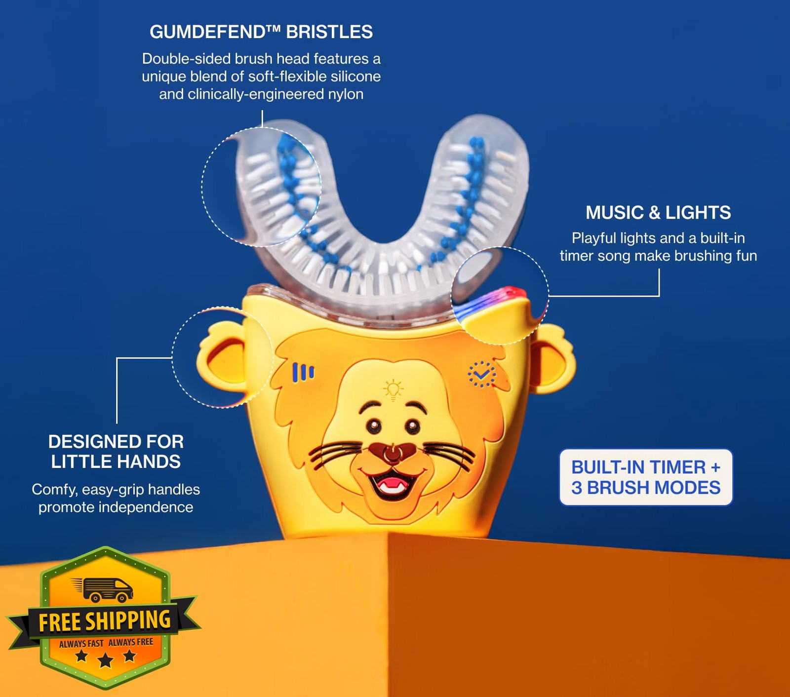 autobrush Kids U-Shaped Electric Toothbrush Ages 3-5 Lion