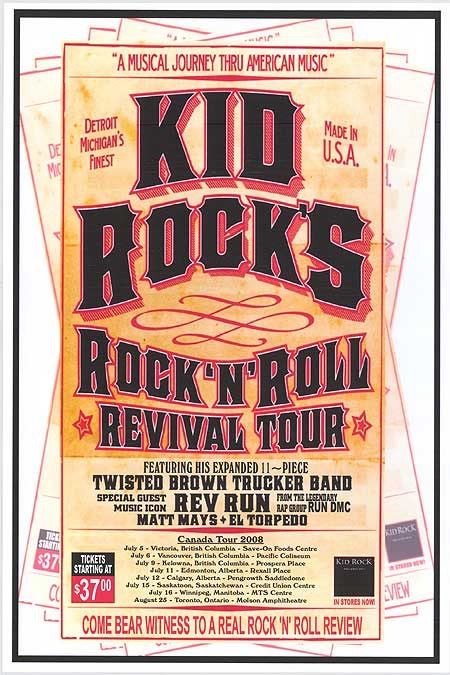 Kid Rock Rock N Roll Revival Tour Poster 2008 Concert 12x8in Metal Sign