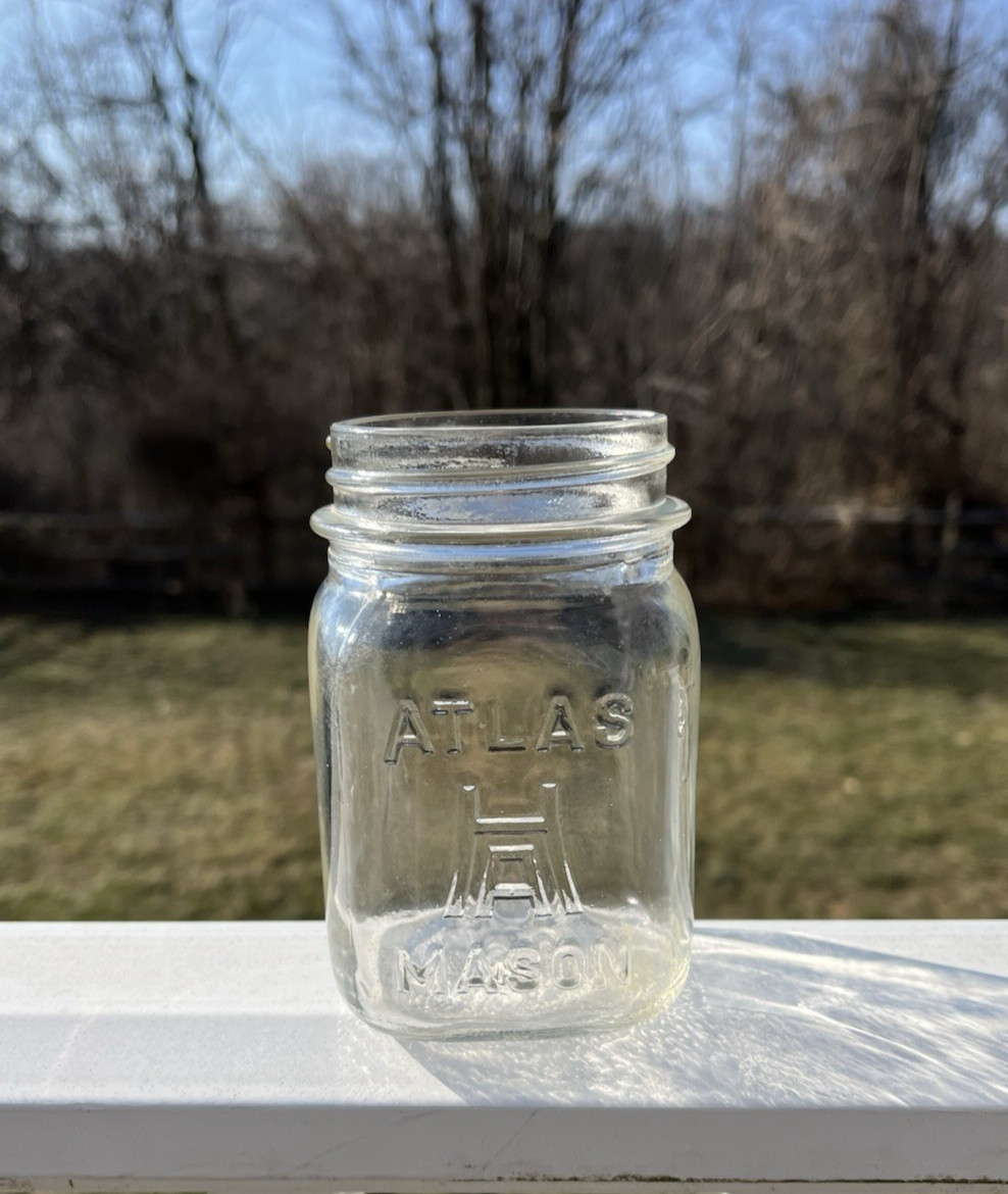 Vintage Hazel Atlas H Over A Square Mason Canning Jar Clear Glass 5"