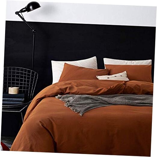  Duvet Cover Size, 3 Piece 100% Washed Cotton 1 Duvet Cover with Queen Brown