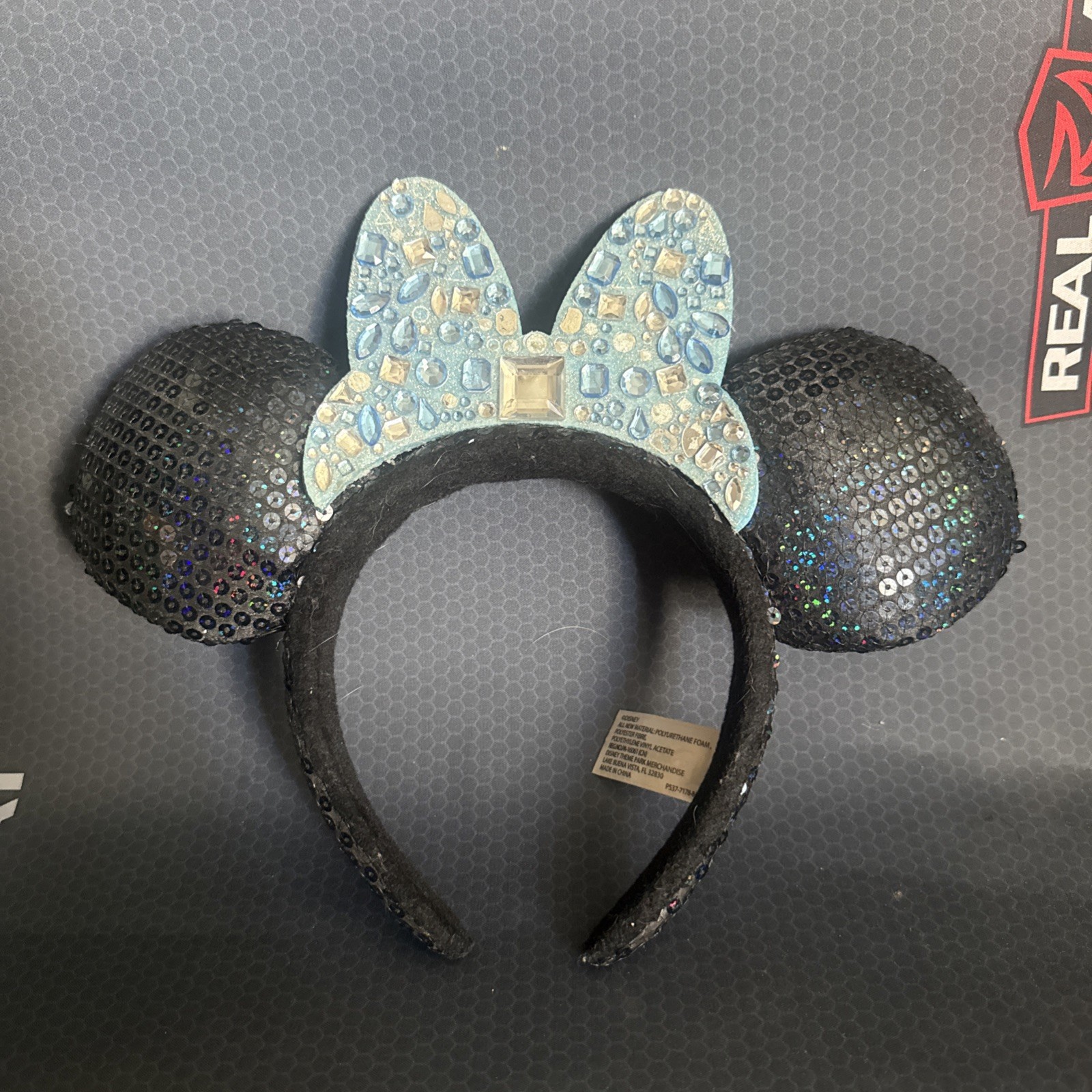 Disneyland 60th Anniversary Minnie Mouse Blue Gemstones Bow Ear Headband