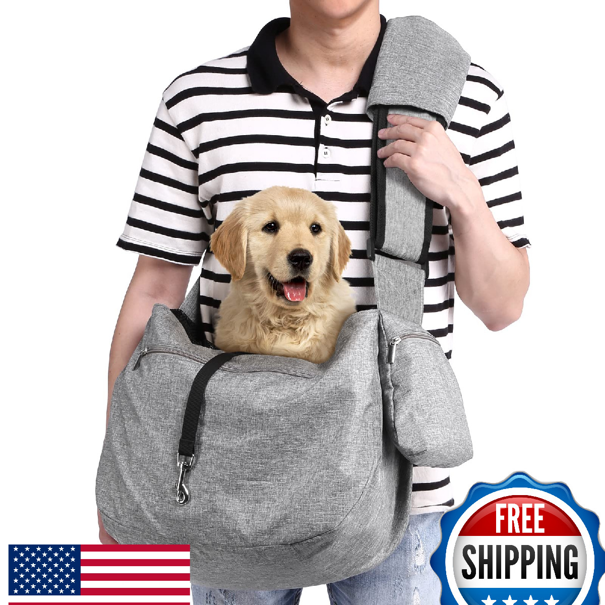 Ownpets Pet Sling Carrier for Dogs & Cats, 15-25lbs, Hands-Free, XL
