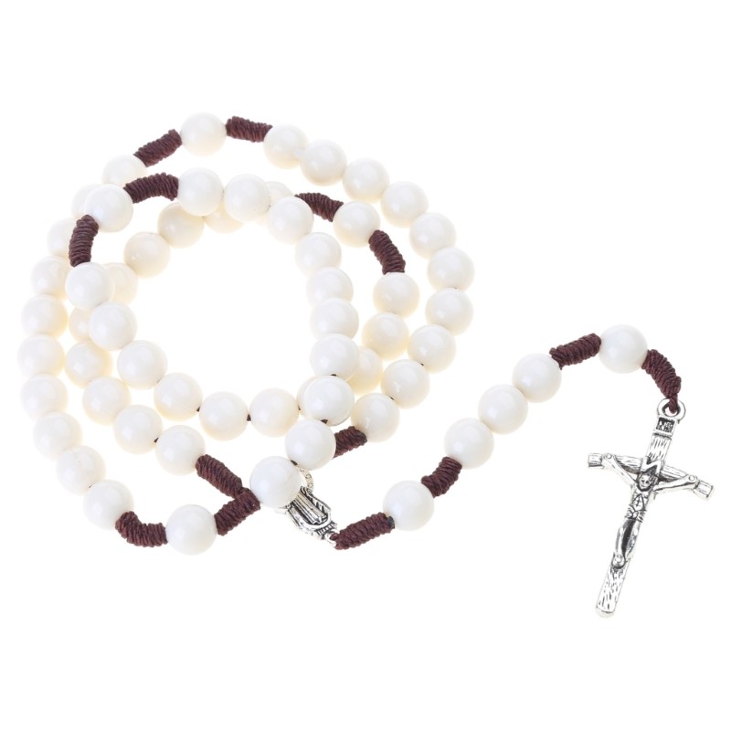 Round Acrylic Bead Rosary Necklace Catholic Religious for Cross Jesus Necklaces