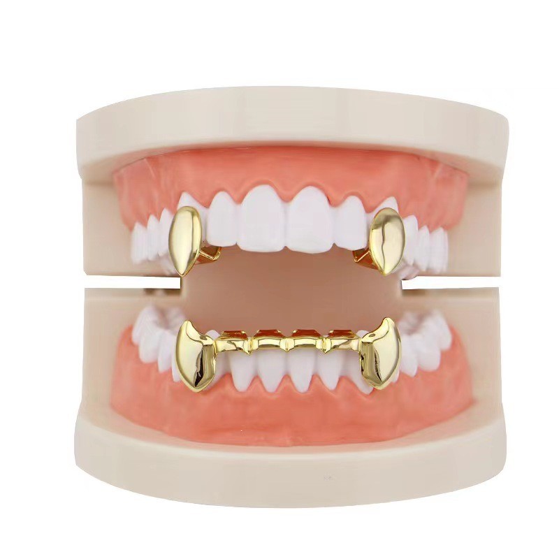 Hip-hop Glossy Hip-Hop Teeth Set Single Cusp Set Vampire Gold Teeth Set