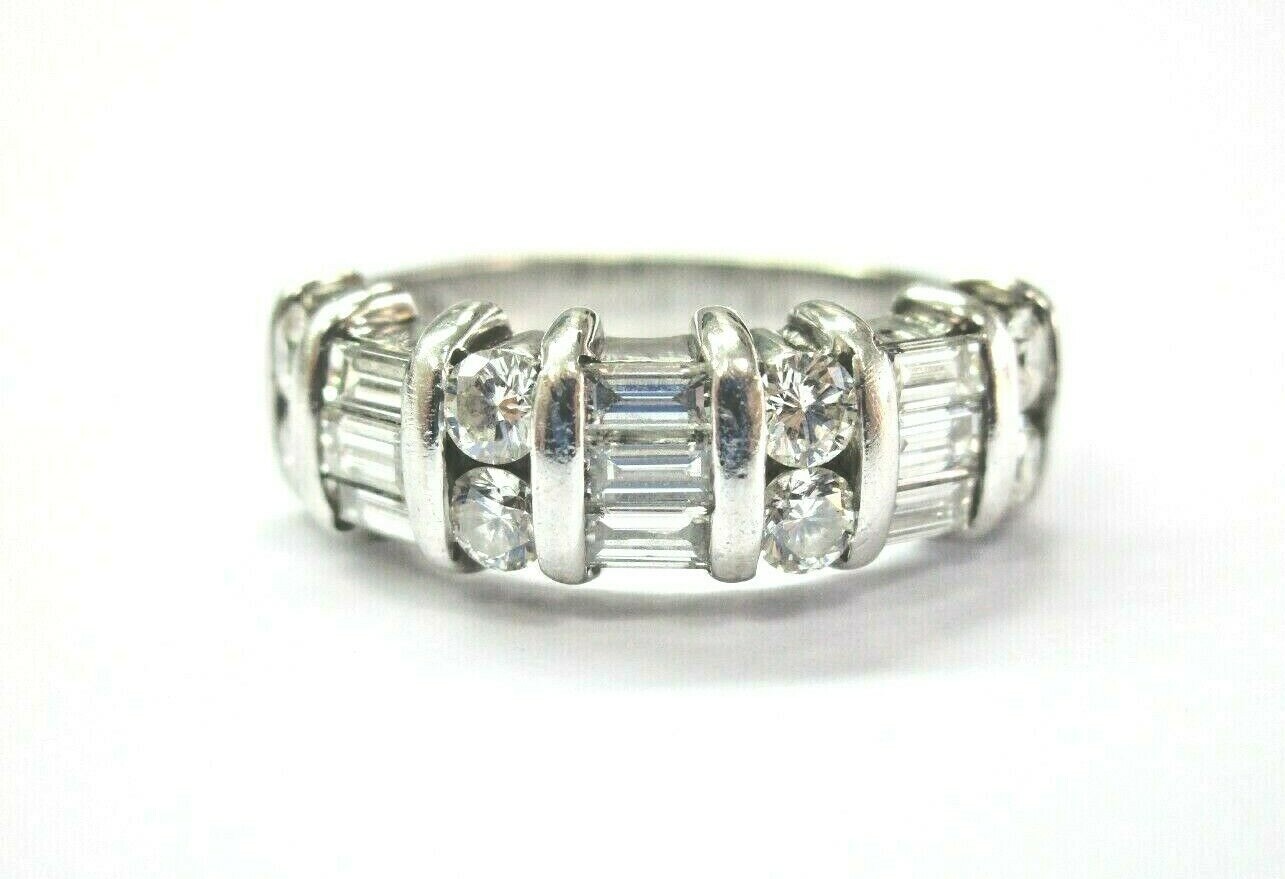 Round & Baguette Diamond Band Ring 14Kt White Gold 1.00Ct