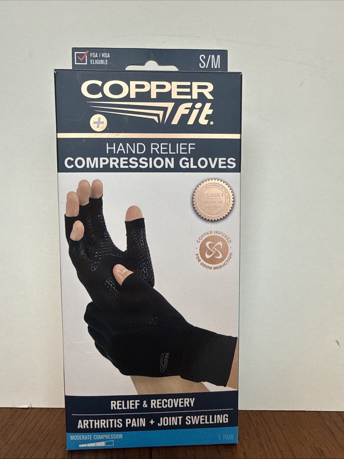 Copper Fit Hand Relief Compression Gloves S/M Arthritis Pain Relief Black New