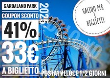 Coupon voucher 41% discount Gardaland €33 per ticket for 3 people