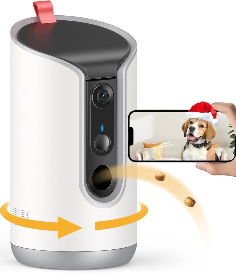 2K Pet Camera Treat Dispenser 360° View Dog Camera with Phone App Motion Alerts