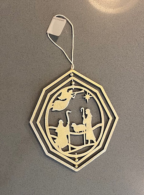 Spinning Christmas Story Nativity Mary Joseph Angel Wood Gold Ornament Hanging