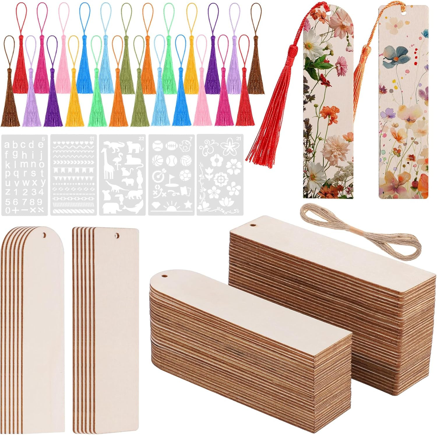 126PCS Bookmark Making Kit, 60 PCS Unfinished Wood Bookmarks with 60 PCS Colorfu