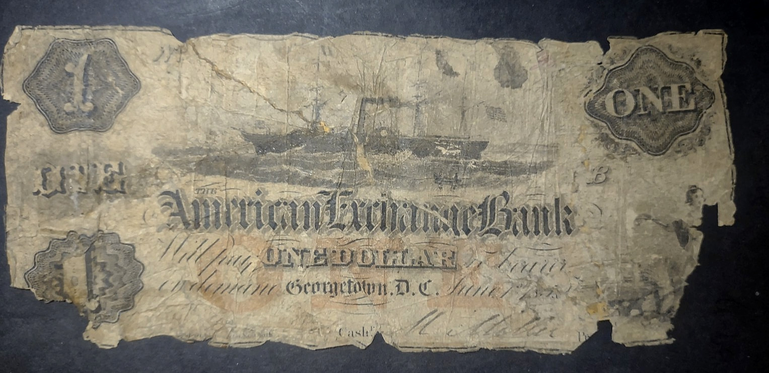 $1 Obsolete Banknote Georgetown DC Paddlewheel Steamer American Exchange Bank