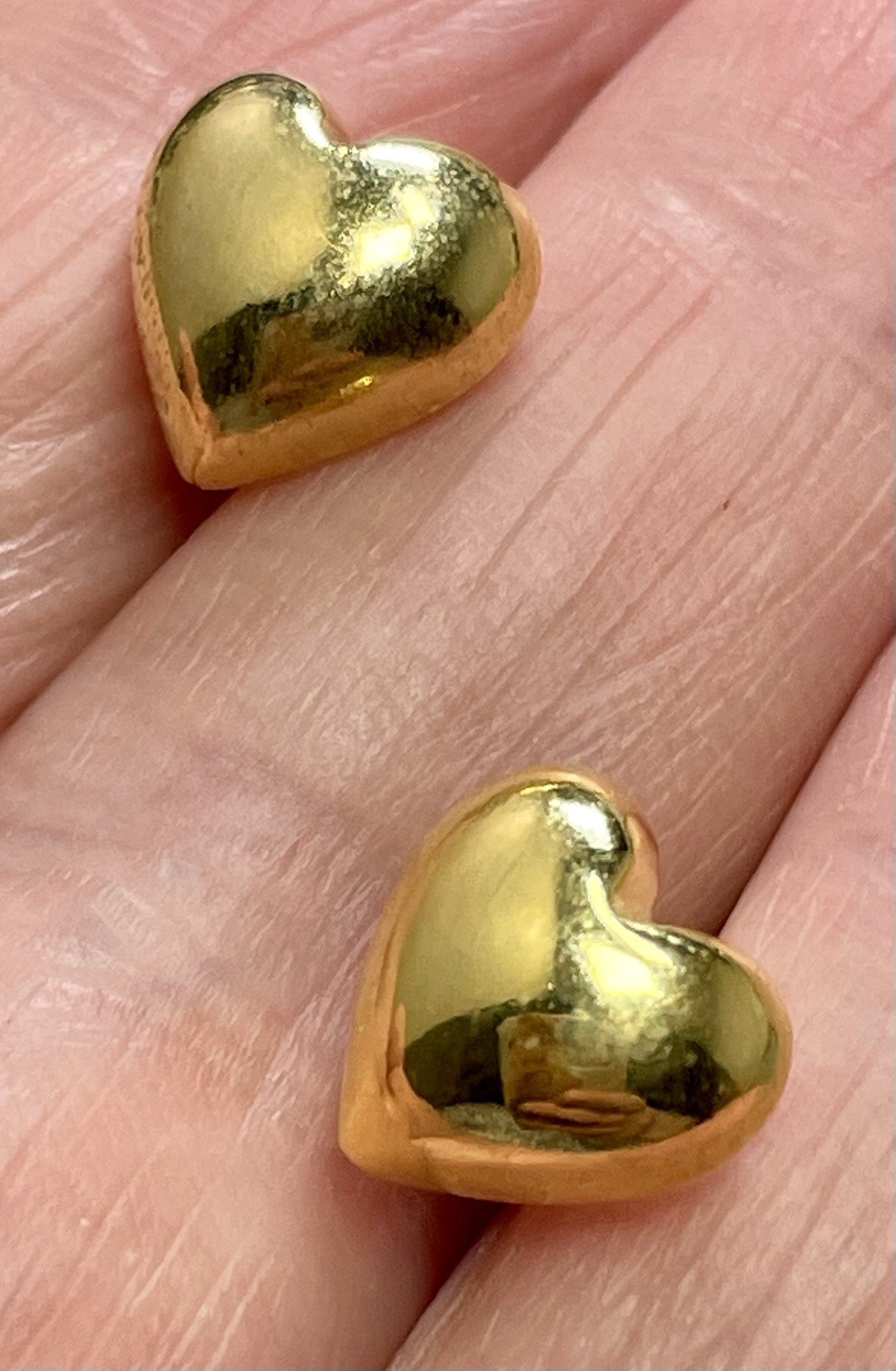 Vintage Gold Tone Puffy Heart Stud Earrings