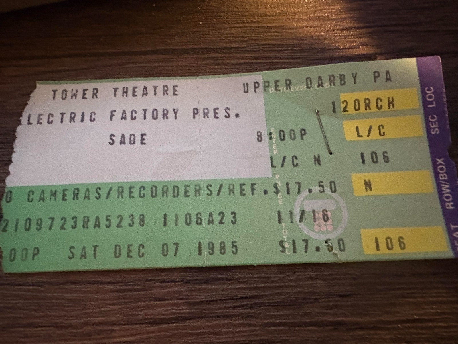 Sade ticket 1985 Tower Theater Upper Darby, PA