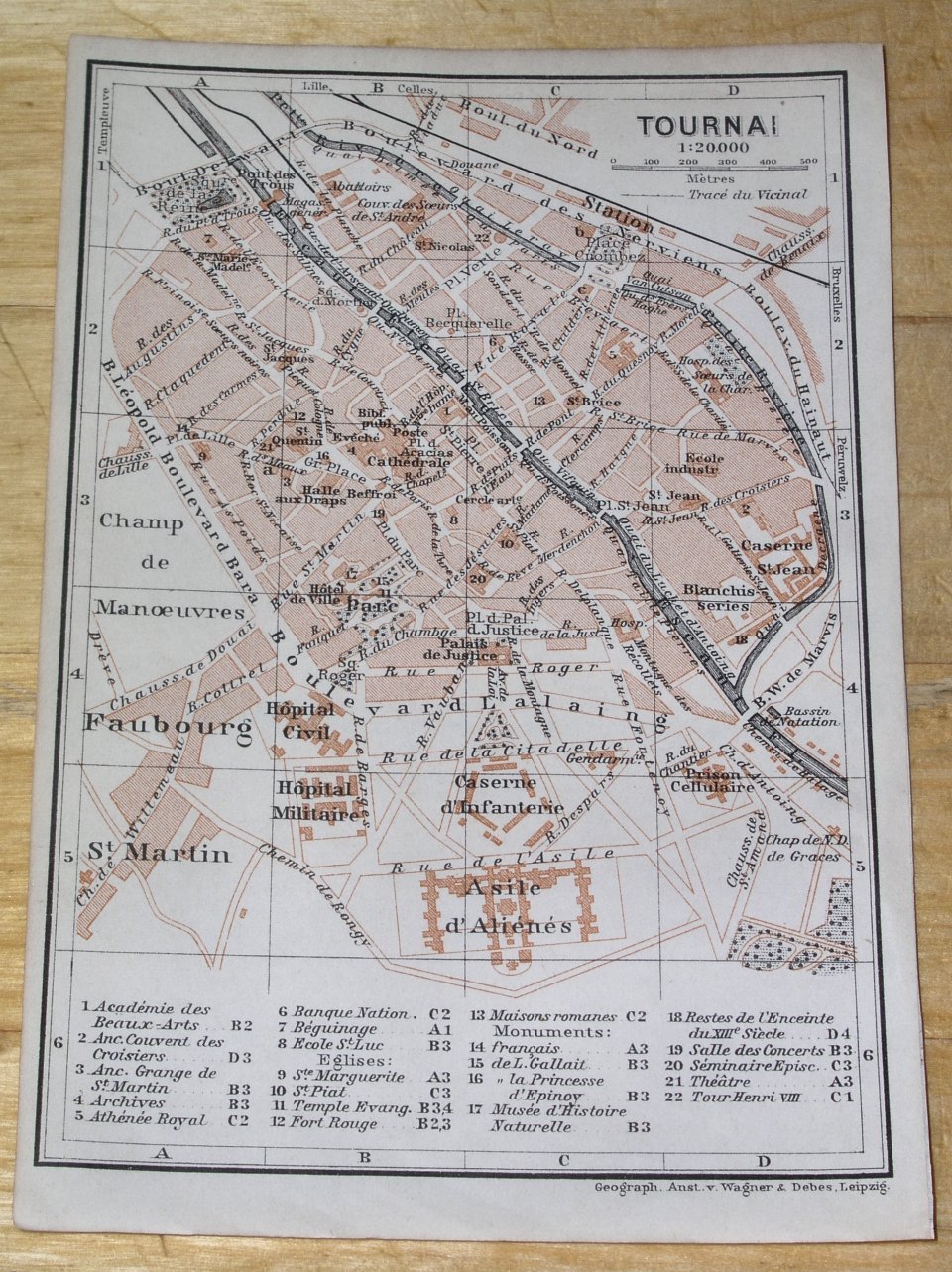 1910 ANTIQUE CITY MAP OF TOURNAI / WALLONIA / BELGIUM
