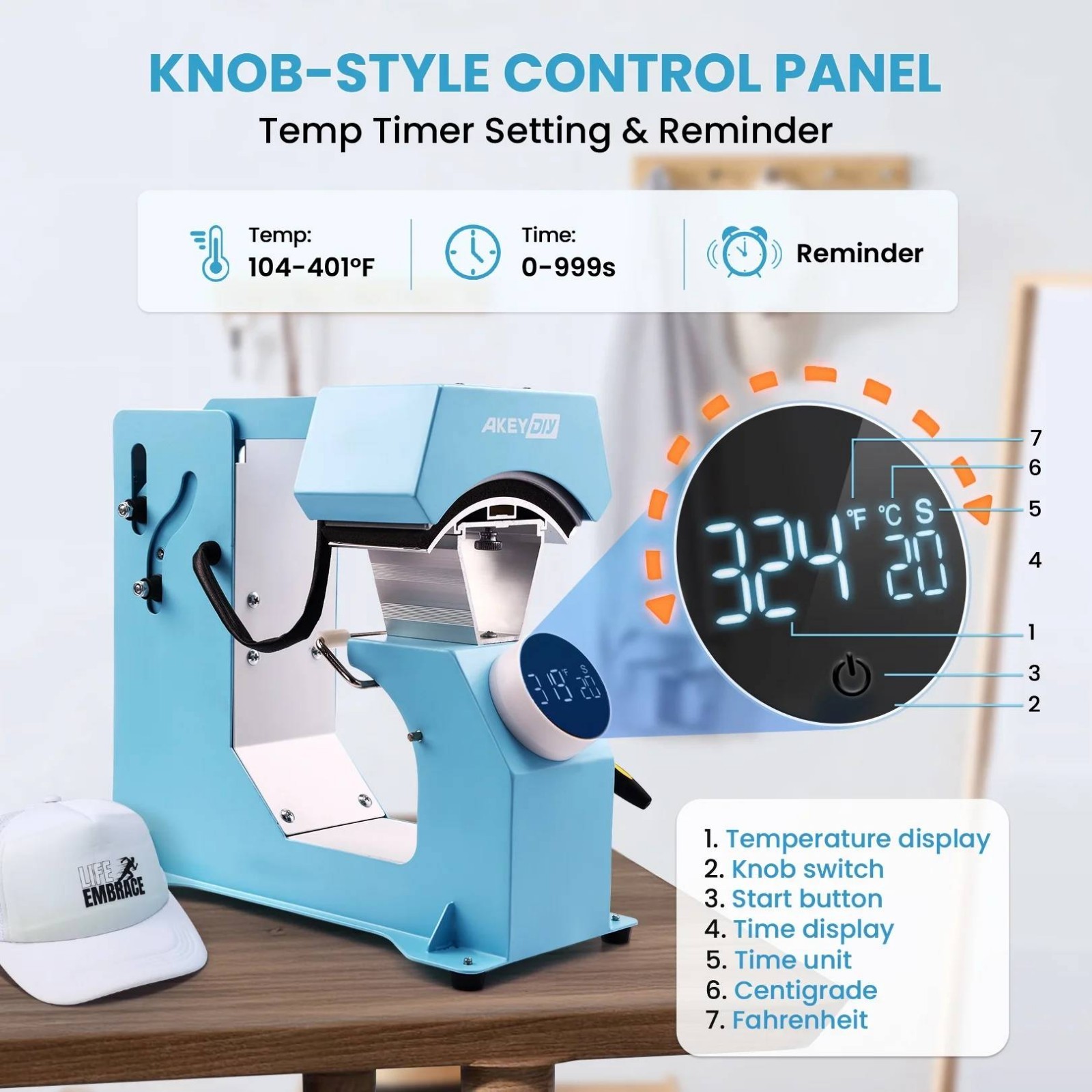 Automatic Release&Press Knob-Style Digital Control Panel, DIY Sublimation Caps$$