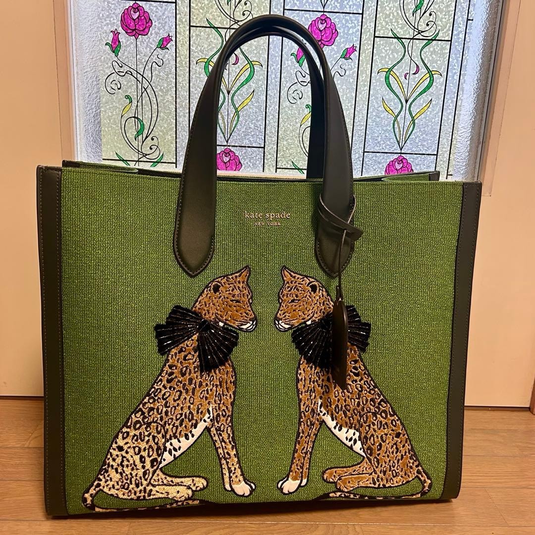 Rare Kate Spade Manhattan Lady Leopard Print Large Tote Bag used in Japan