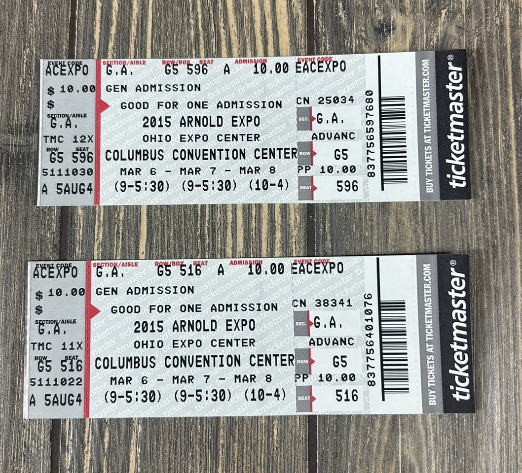 2015 Arnold Expo Ohio Expo Center Columbus Convention Center Set of 2 Tickets